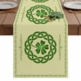 thumbnail image 1 of St. Patrick's Day Celtic Cone Table Runner-72 Inch Long Green Lucky Shamrock on Beige Table Runners Linen Burlap Tablerunner for Kitchen Dining Room Holiday Party, 1 of 9
