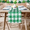thumbnail image 1 of St Patrick''s Day Checkered Fabric Rectangle Table Runner-14x120 Inch-Polyester Shamrock Pattern Table Runner, Table Runners Protector for Party, Banquet, Dinner Decoration Use, Green & White, 1 of 6