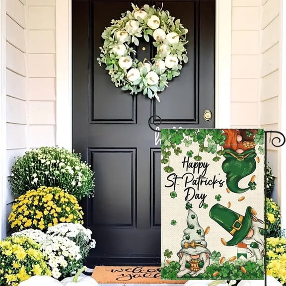 St. Patrick's Day Checkered Plaid Garden Flag - Durable Linen-Blend Double-Sided Print, Fade-Resistant Outdoor Holiday Decoration