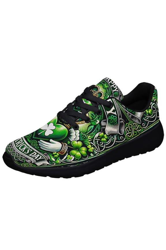 St Patrick's Day Claddagh Symbol and Shamrocks Shoes Sneakers for Women Men Black Size 10