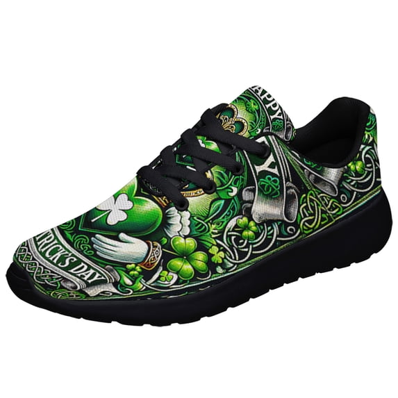 St Patrick's Day Claddagh Symbol and Shamrocks Shoes Sneakers for Women Men Black Size 7.5