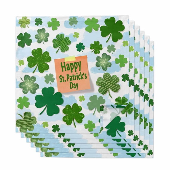 St. Patrick's Day Cloth Napkins, Green Lucky Shamrock Leaves Cloud Blue Washable and Reusable Dinner Napkins Set of 6, Table Napkin for Kitchen Party Birthday Wedding Hotel Housewarming 20"x20"