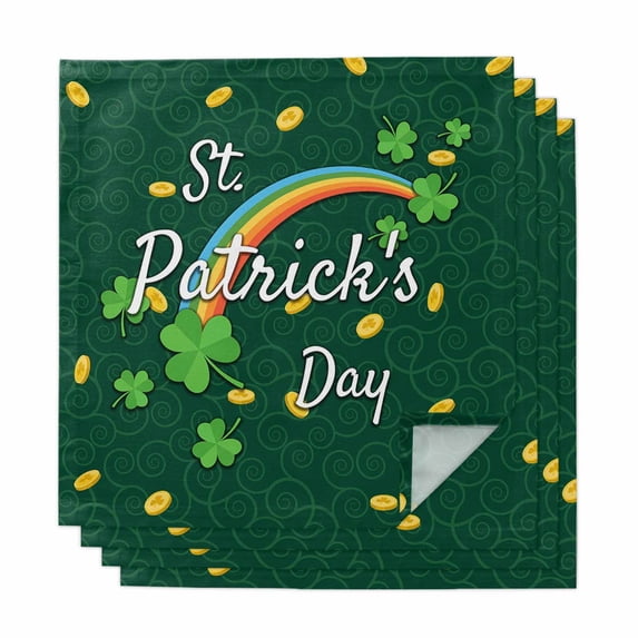 St. Patrick's Day Cloth Napkins, Green Shamrock Rainbow Gold Coin Simple Washable and Reusable Dinner Napkins Set of 4, Table Napkin for Kitchen Party Birthday Wedding Hotel Housewarming 20"x20"