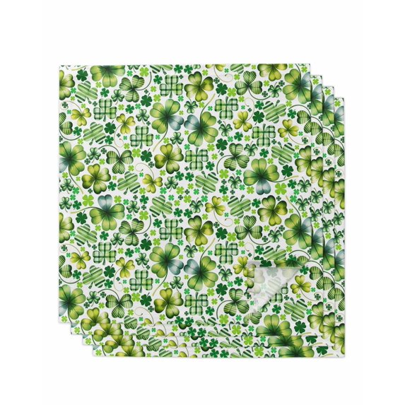 St. Patrick's Day Cloth Napkins Set of 4 Reusable Dinner Napkins, Lucky Shamrocks Spring Country Leaves Cocktail Napkin Washable Table Napkins for Wedding/Holiday Party/Baby Shower 20"x20"