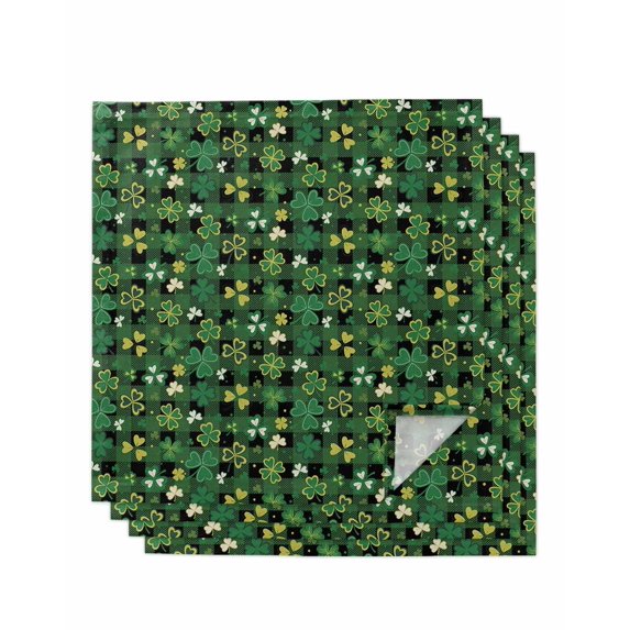 St. Patrick's Day Cloth Napkins Set of 4 Reusable Dinner Napkins, Spring Green Lucky Shamrock Grass Retro Cocktail Napkin Washable Table Napkins for Wedding/Holiday Party/Baby Shower 20"x20"