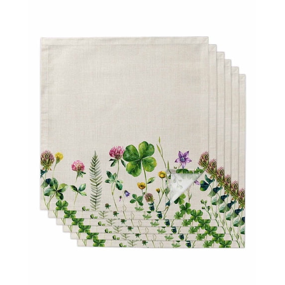 St. Patrick's Day Cloth Napkins Set of 6 Reusable Dinner Napkins, Colorful Shamrocks Floral Botanical Beige Cocktail Napkin Washable Table Napkins for Wedding/Holiday Party/Baby Shower 20"x20"