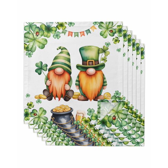 St. Patrick's Day Cloth Napkins Set of 6 Reusable Dinner Napkins, Green Gnomes Lucky Shamrocks Flags Cocktail Napkin Washable Table Napkins for Wedding/Holiday Party/Baby Shower 20"x20"