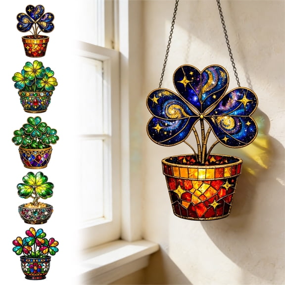 St. Patrick's Day Clover 2D Acrylic Disc Pendant,7.8in/20cm Waterproof Window & Porch Chain Decor,Easter Decor,Outdoor Irish Holiday Hanging Ornament with Cardboard Packaging for Safe Delivery,E