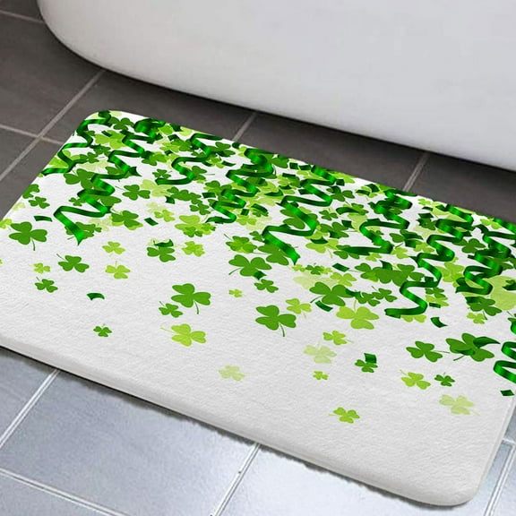 St. Patrick's Day Clover Bathroom Rugs, Green Clover Shamrock Irish Shamrock Non-Slip Bath Rugs, St patricks Day Clover Bathroom Rug Mat 17x29inch, Extra Soft and Absorbent Bath Rugs