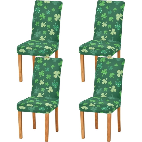 St. Patrick''s Day Clover Chair Covers Set of 4, Stretch Kitchen Chair Slipcovers Washable Removable Dining Chair Covers Protector for Dining Room, Hotel and Ceremony