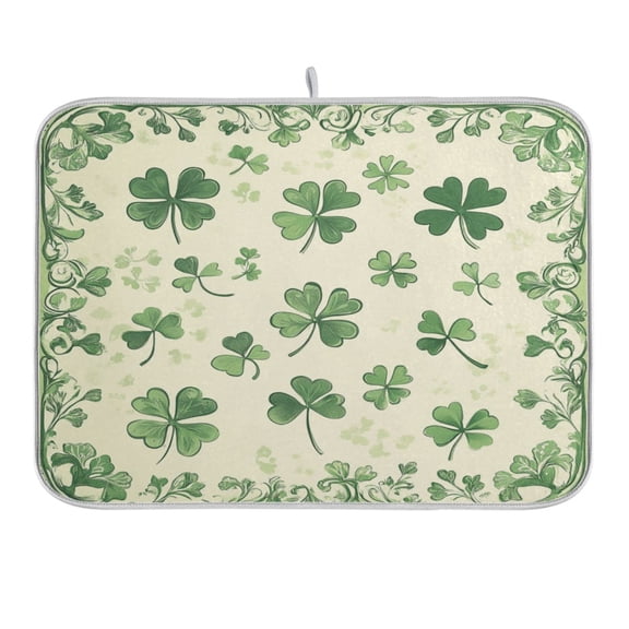 St. Patrick's Day Clover Dish Drying Mat for Kitchen Counter 16x18 In Absorbent Microfiber Reversible Mats Dish Drainer Protector Rack Pad for Coffee Bar Table