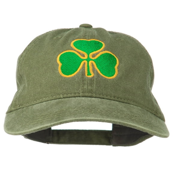 St. Patrick's Day Clover Embroidered Washed Cap - Olive Green OSFM