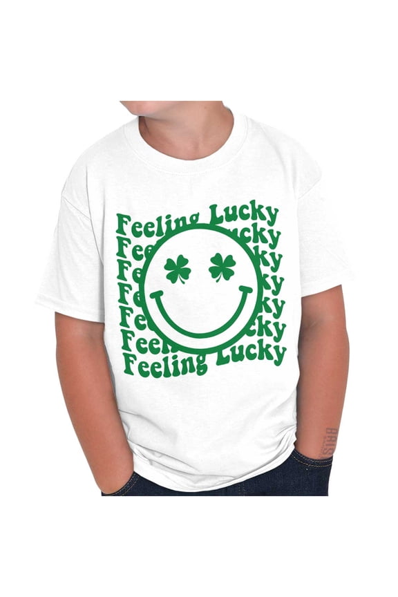 St Patrick's Day Clover Happy Face Crewneck T Shirts Boy Girl Teen Brisco Brands S