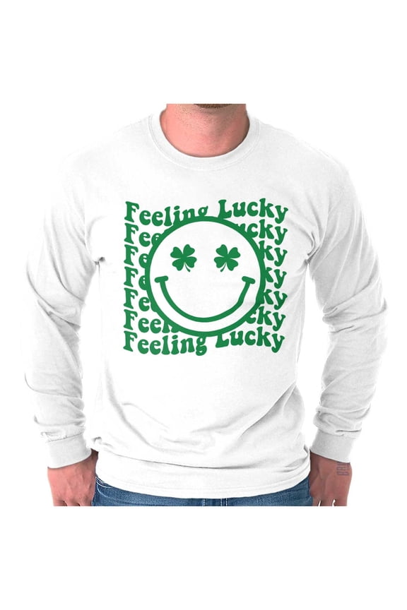 St Patrick's Day Clover Happy Face Long Sleeve TShirt Men Women Brisco Brands S