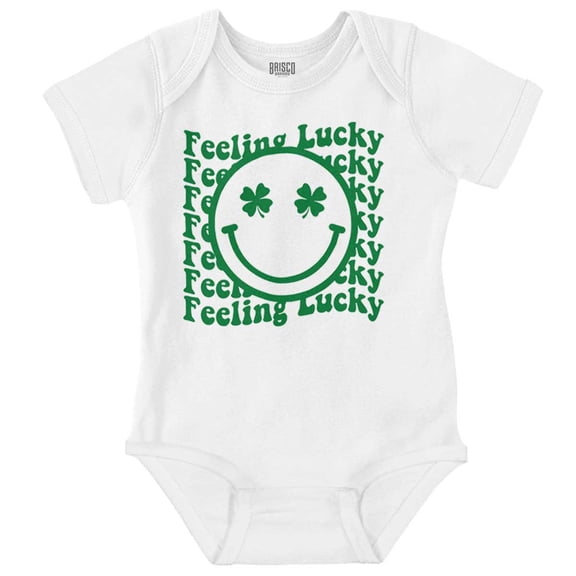 St Patrick's Day Clover Happy Face Romper Boys or Girls Infant Baby Brisco Brands NB