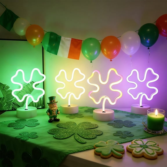 St. Patrick’s Day Clover LED Window Light – Multicolor Four-Leaf Shamrock Hanging Lamp with Suction Cups – USB & Battery Powered Irish Holiday Decor for Door, Wall, Glass, Bedroom, Party