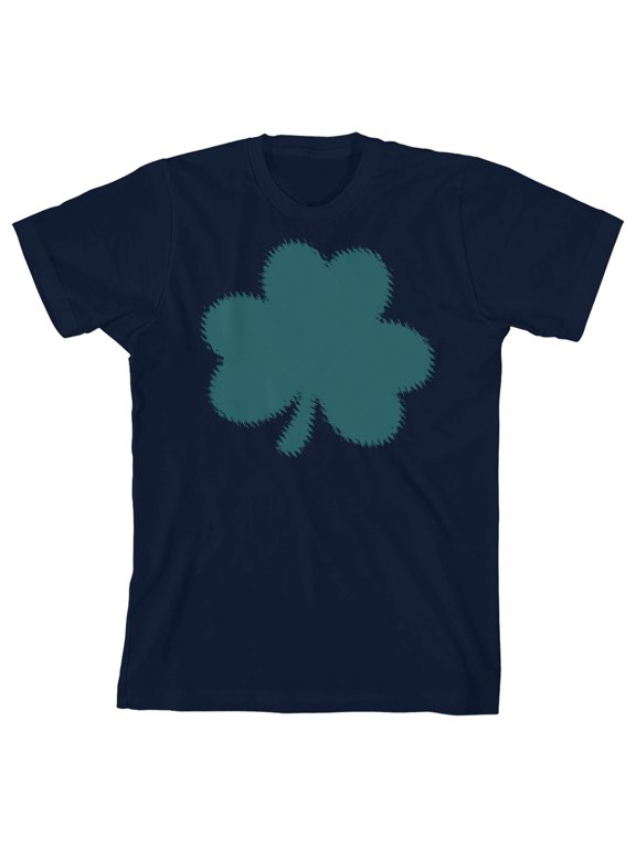 St. Patrick's Day Clover Leaf Crew Neck Short Sleeve Navy Youth T-shirt-Large