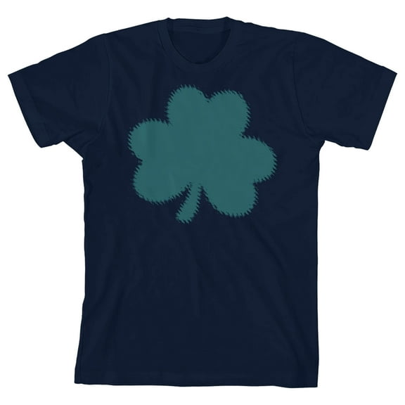St. Patrick's Day Clover Leaf Crew Neck Short Sleeve Navy Youth T-shirt-Medium