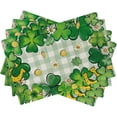 thumbnail image 1 of St. Patrick''s Day Clover Placemats Set of 4, Shamrock Daisy Flower Horseshoe Plaid Check Farmhouse Dining Table Place Mats, Gold Coins Irish Holiday Kitchen Decor Home Decoration 12 x 18 Inch, 1 of 5