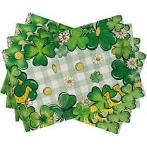 St. Patrick''s Day Clover Placemats Set of 4, Shamrock Daisy Flower Horseshoe Plaid Check Farmhouse Dining Table Place Mats, Gold Coins Irish Holiday Kitchen Decor Home Decoration 12 x 18 Inch