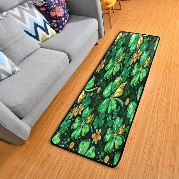 St. Patrick's Day Clover Runner Rug - 24"x72" Ultra Soft Non-Slip Floor Mat Washable Area Rugs for Kitchen Bathroom Entry Home Decor Gifts