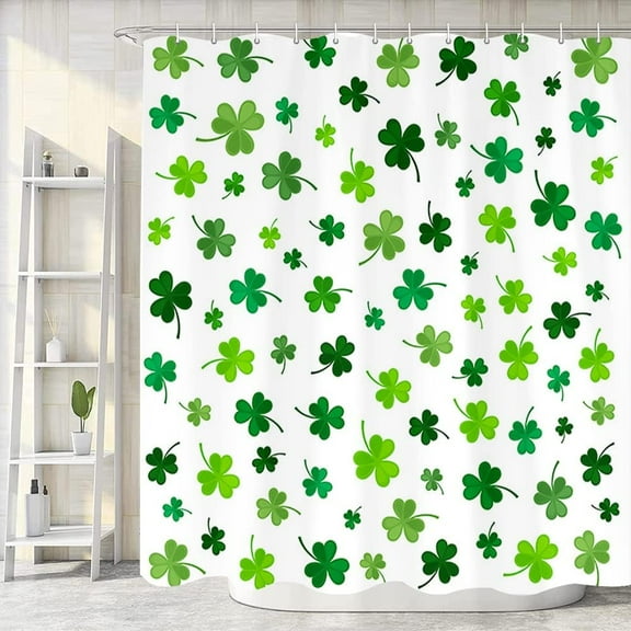 St. Patrick''s Day Clover Shower Curtain, Cute Green Bath Curtain, Happy St Patrick''s Day Shamrocks Floral Leaves Bathroom Accessories Spring for Bathroom Curtain Liner Set with Hooks, 72x72IN