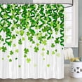 thumbnail image 1 of St. Patrick''s Day Clover Shower Curtain, Green Clover Shamrock Irish Shamrock Bathroom Set, Fabric Shower Curtain Set with Hooks, 70 in, 1 of 6