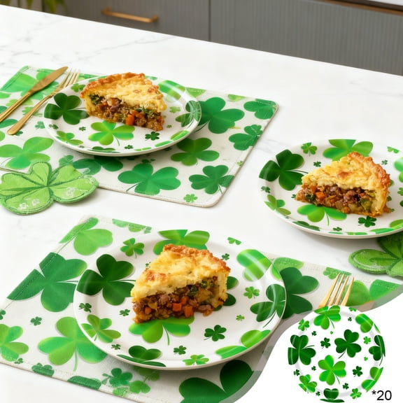 St. Patrick's Day Clover Themed Party Supplies - Coordinated Paper Plates Napkins and Cups for Festive Celebrations