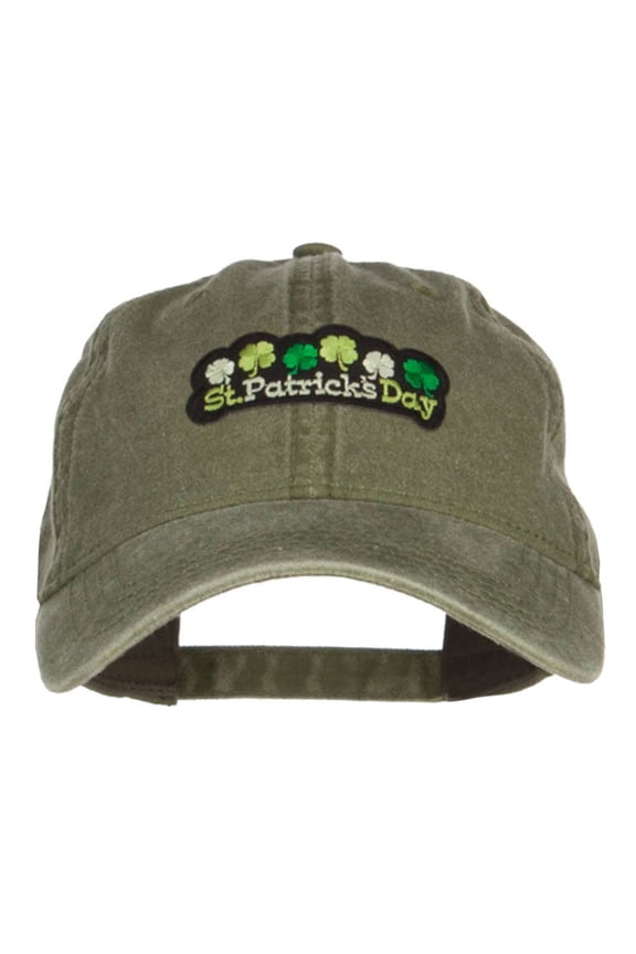 St Patrick's Day Clovers Patched Washed Cap - Olive Green OSFM