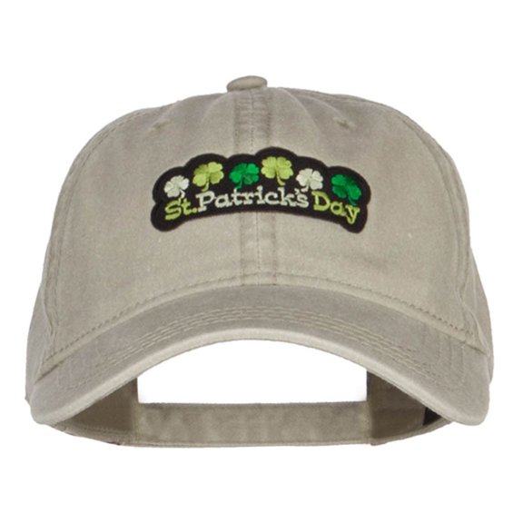 St Patrick's Day Clovers Patched Washed Cap - Stone OSFM