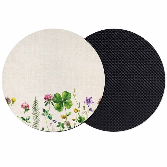 St. Patrick's Day Coasters Set of 2, Absorbent Coasters for Drinks, Colorful Shamrocks Floral Botanical Beige Coaster for Desk Coffee Table Protection, Home Decor House Warming Gifts 4"