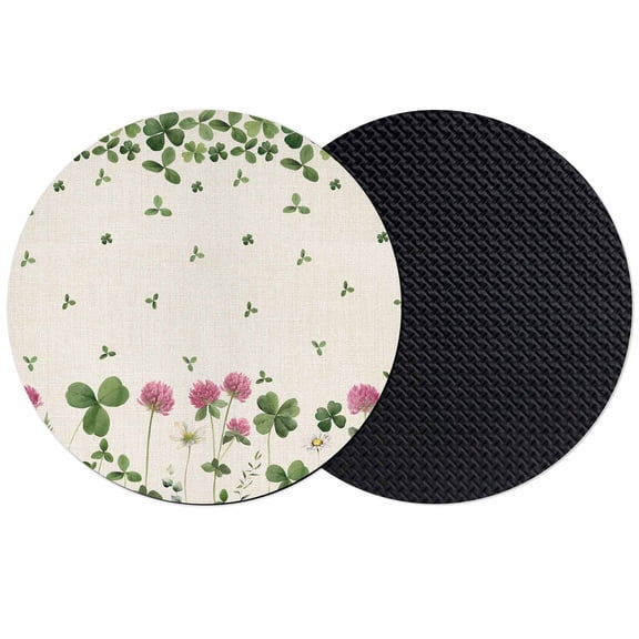St. Patrick's Day Coasters Set of 2, Absorbent Coasters for Drinks, Green Lucky Shamrocks Floral Beige Saint Coaster for Desk Coffee Table Protection, Home Decor House Warming Gifts 4"