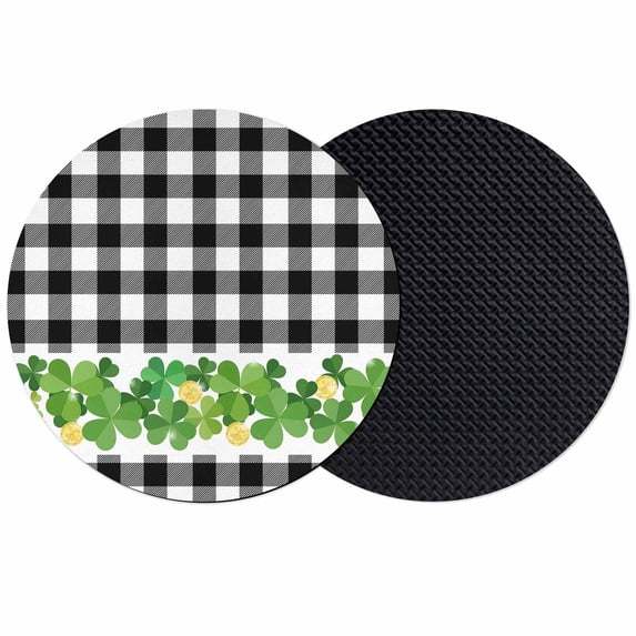 St. Patrick's Day Coasters Set of 2, Absorbent Coasters for Drinks, Green Shamrock Grasses Black White Plaid Coaster for Desk Coffee Table Protection, Home Decor House Warming Gifts 4"