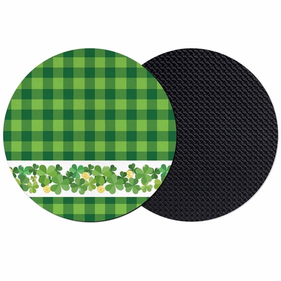 St. Patrick's Day Coasters Set of 2, Absorbent Coasters for Drinks, Lucky Shamrock Grasses Green Plaid Coaster for Desk Coffee Table Protection, Home Decor House Warming Gifts 4"