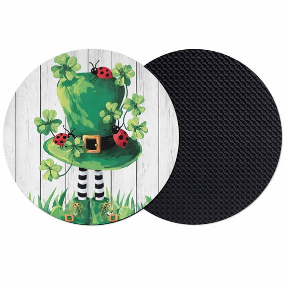 St. Patrick's Day Coasters Set of 2, Absorbent Coasters for Drinks, Spring Shamrock Hat Daisy Ladybirds Wood Gray Coaster for Desk Coffee Table Protection, Home Decor House Warming Gifts 4"