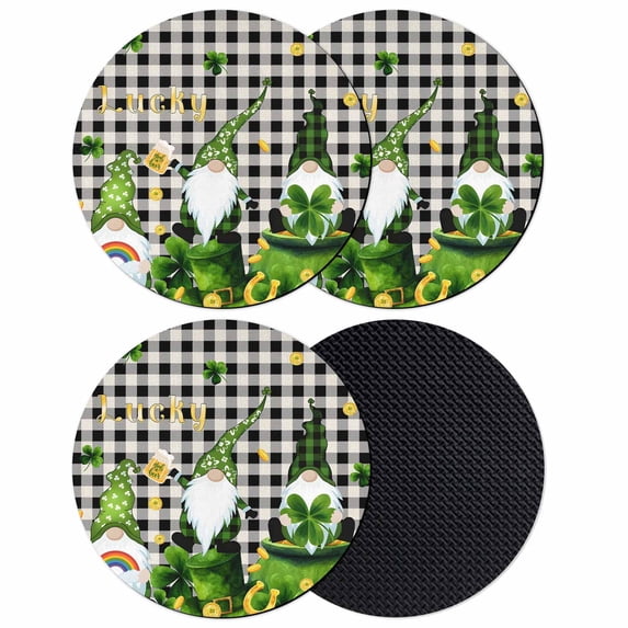 St. Patrick's Day Coasters Set of 4, Absorbent Coasters for Drinks, Gnomes Gold Coin Shamrock Checkered Plaid Coaster for Desk Coffee Table Protection, Home Decor House Warming Gifts 4"