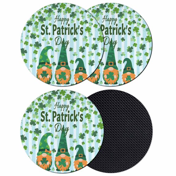 St. Patrick's Day Coasters Set of 4, Absorbent Coasters for Drinks, Gnomes Shamrock Clovers Blue Stripes Coaster for Desk Coffee Table Protection, Home Decor House Warming Gifts 4"