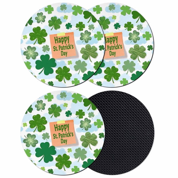 St. Patrick's Day Coasters Set of 4, Absorbent Coasters for Drinks, Green Lucky Shamrock Leaves Cloud Blue Coaster for Desk Coffee Table Protection, Home Decor House Warming Gifts 4"