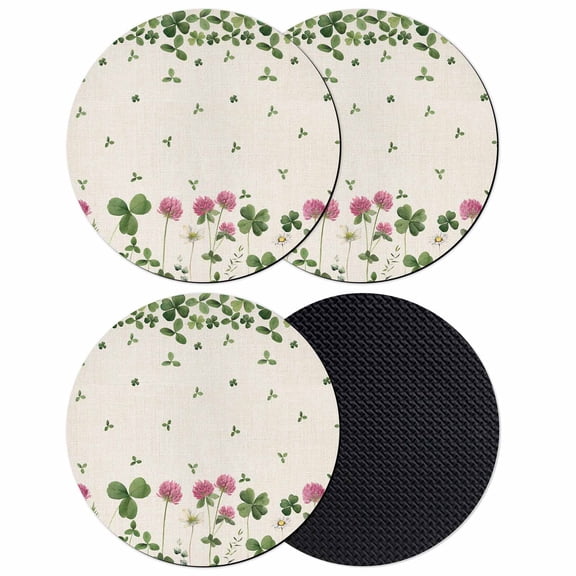 St. Patrick's Day Coasters Set of 4, Absorbent Coasters for Drinks, Green Lucky Shamrocks Floral Beige Saint Coaster for Desk Coffee Table Protection, Home Decor House Warming Gifts 4"