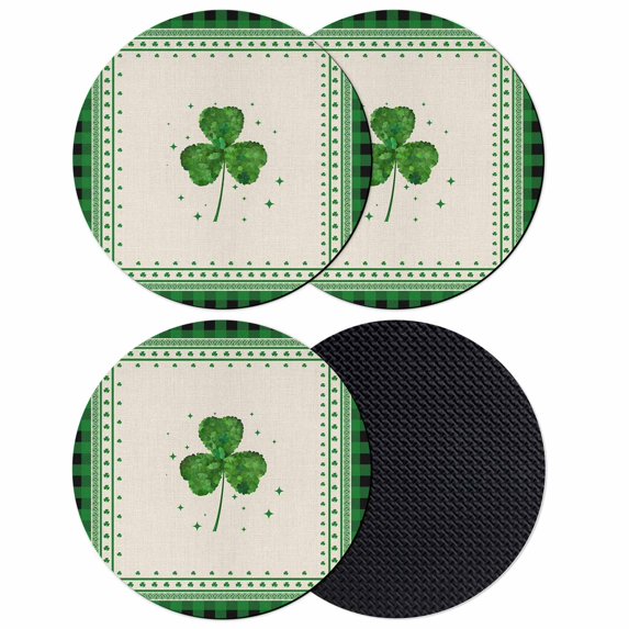 St. Patrick's Day Coasters Set of 4, Absorbent Coasters for Drinks, Green Shamrock Plaid Beige Spring Coaster for Desk Coffee Table Protection, Home Decor House Warming Gifts 4"