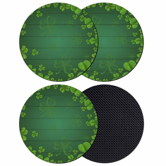 St. Patrick's Day Coasters Set of 4, Absorbent Coasters for Drinks, Green Shamrock Wooden Grain Spring Coaster for Desk Coffee Table Protection, Home Decor House Warming Gifts 4"