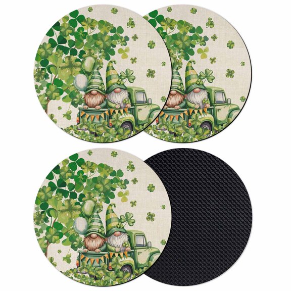 St Patrick's Day Coasters Set of 4, Absorbent Coasters for Drinks, Lucky Shamrock Gnomes Truck Branches Beige Coaster for Desk Coffee Table Protection, Home Decor House Warming Gifts 4"