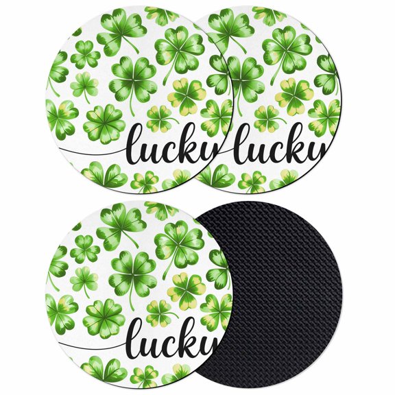St Patrick's Day Coasters Set of 4, Absorbent Coasters for Drinks, Lucky Shamrock Leaf Plants Spring Green Coaster for Desk Coffee Table Protection, Home Decor House Warming Gifts 4"