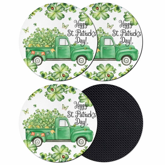 St. Patrick's Day Coasters Set of 4, Absorbent Coasters for Drinks, Lucky Shamrocks Green Car Country Plants Coaster for Desk Coffee Table Protection, Home Decor House Warming Gifts 4"