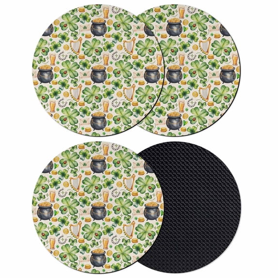 St. Patrick's Day Coasters Set of 4, Absorbent Coasters for Drinks, Lucky Shamrocks Retro Harp Beer Horseshoes Coaster for Desk Coffee Table Protection, Home Decor House Warming Gifts 4"