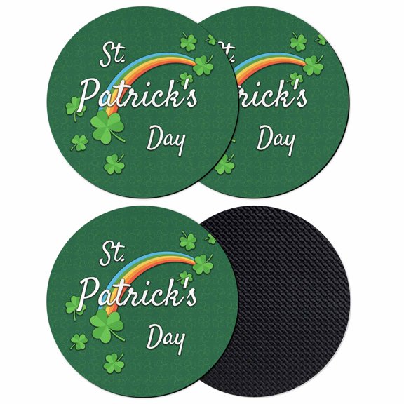 St. Patrick's Day Coasters Set of 4, Absorbent Coasters for Drinks, Spring Dark Green Shamrock Rainbow Coaster for Desk Coffee Table Protection, Home Decor House Warming Gifts 4"