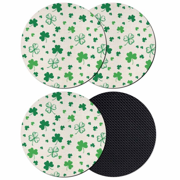 St. Patrick's Day Coasters Set of 4, Absorbent Coasters for Drinks, Spring Green Shamrock Plant Beige Coaster for Desk Coffee Table Protection, Home Decor House Warming Gifts 4"