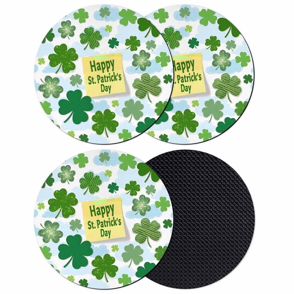 St. Patrick's Day Coasters Set of 4, Absorbent Coasters for Drinks, Spring Lucky Green Shamrock Cloud Blue Coaster for Desk Coffee Table Protection, Home Decor House Warming Gifts 4"