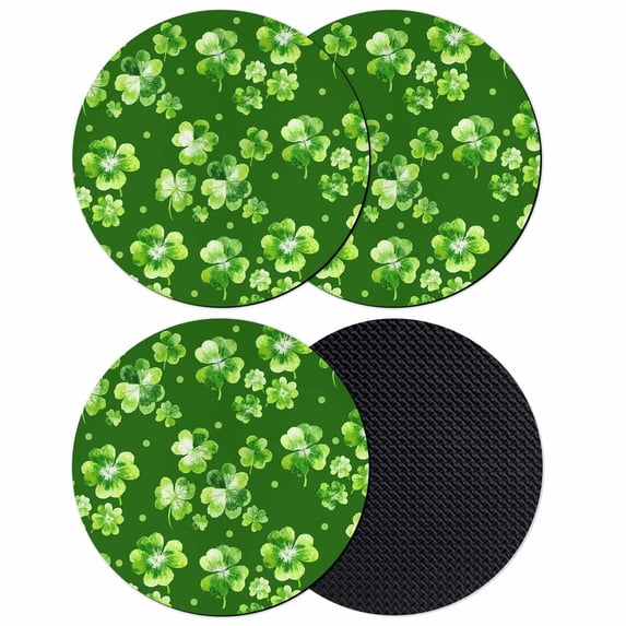 St. Patrick's Day Coasters Set of 4, Absorbent Coasters for Drinks, Spring Shamrock Leaves Polka Dots Dark Green Coaster for Desk Coffee Table Protection, Home Decor House Warming Gifts 4"