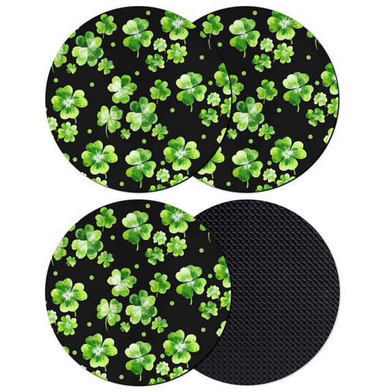 St. Patrick's Day Coasters Set of 4, Absorbent Coasters for Drinks, Watercolor Green Shamrock Polka Dots Black Coaster for Desk Coffee Table Protection, Home Decor House Warming Gifts 4"